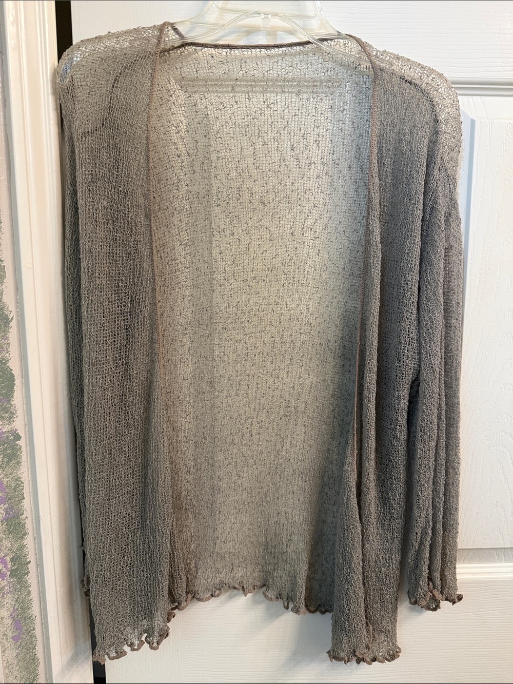 Bali Open-Front Light Gray Sheer Knit Cardigan